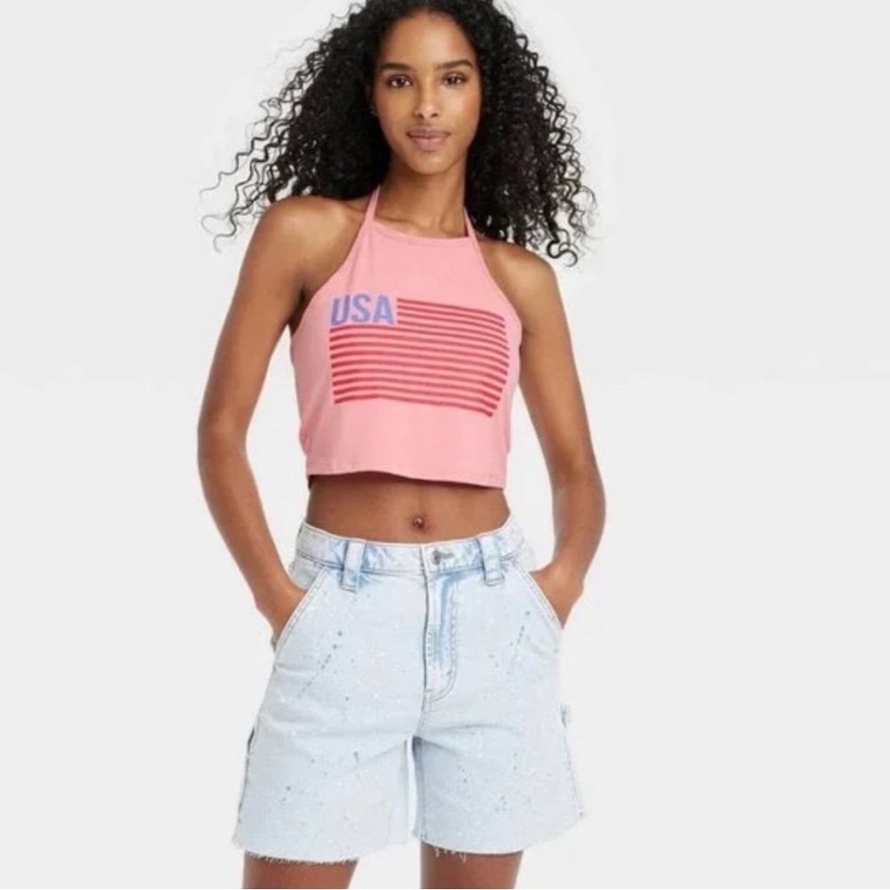 IML Isaac Morris USA American Flag Pink Halter Top